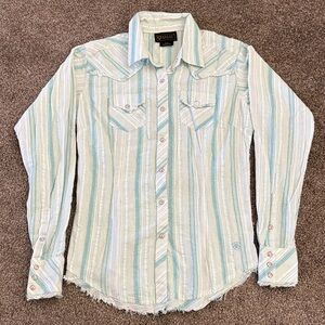 Ariat Light Blue and White Striped Western Shirt 100% Cotton